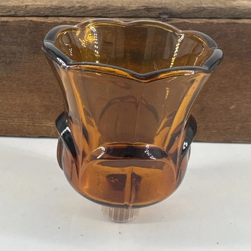 Votive Candle Cup Home‎ Interior Amber Flower Tulip Lotus Homco Glass Pegged VTG